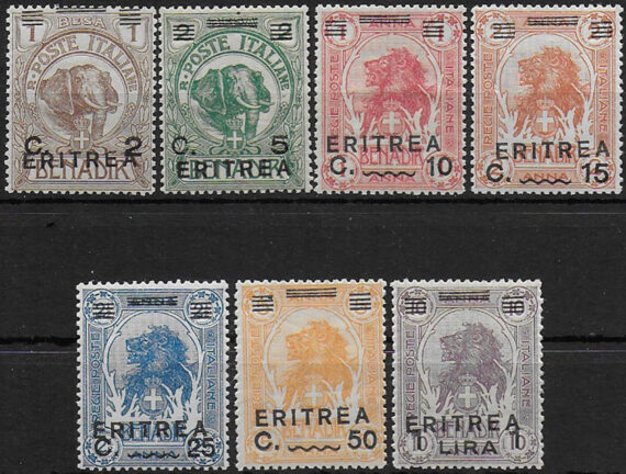 1922 Eritrea elefante e leone 7v. bc MNH Sassone n. 54/60