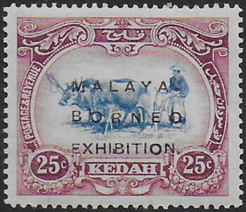 1922 Kedah Borneo Exhibition 25c. blue and purple MNH SG n. 50