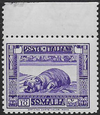 1932 Somalia Ippopotamo Lire 10 violetto 1v. MNH Sassone n. 182