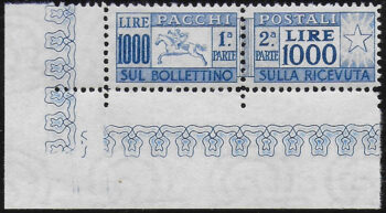 1954 Italia pacchi postali Lire 1.000 Cavallino af MNH Sassone n. 81/I