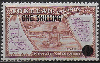 1956 Tokelau Islands 1s. on ½d. red-brown and purple MNH SG n. 5
