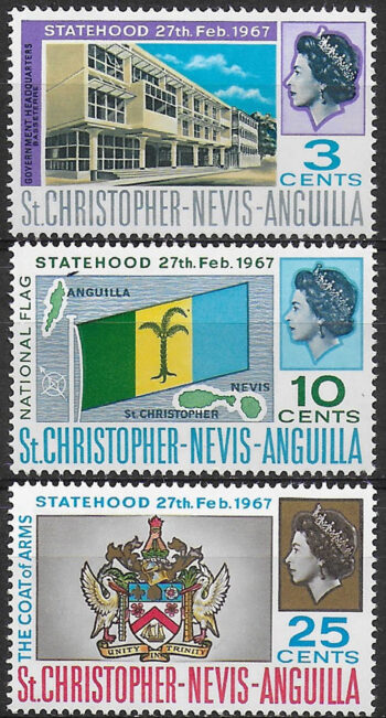 1967 St Christopher Statehood 3v. MNH SG n. 182/84