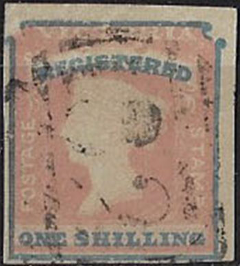 1854 Australia Victoria 1s. rose-pink and blue cancelled SG n. 34