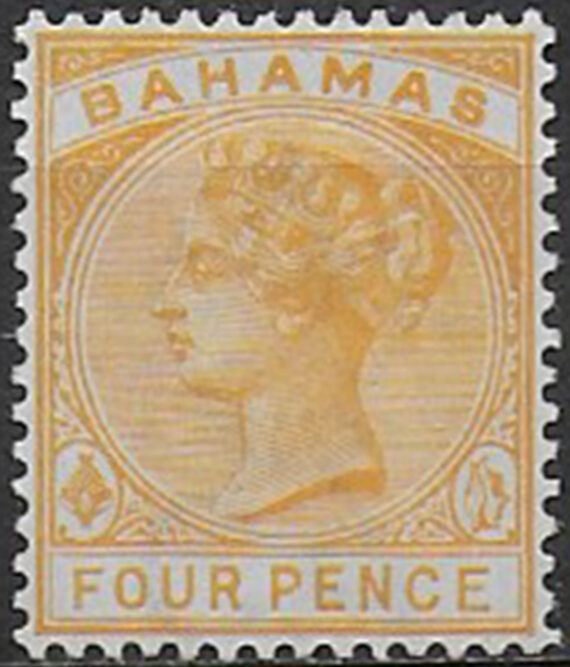 1884 Bahamas Vittoria 4d. deep yellow MNH SG n. 53