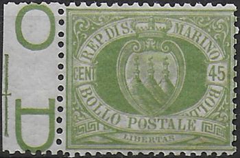 1892 San Marino stemma 45c. olive green MNH Sassone n. 18