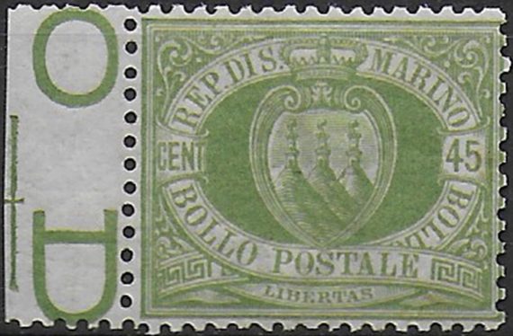 1892 San Marino stemma 45c. olive green MNH Sassone n. 18