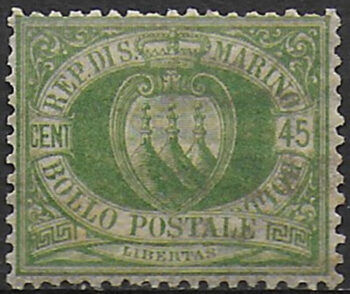1892 San Marino stemma 45c. verde oliva scuro MNH Sassone n. 18a