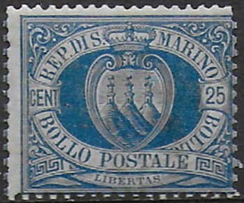 1899 San Marino 25c. azzurro mc MNH Sassone n. 30