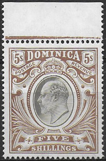 1908 Dominica 5s.black and brown MNH SG n. 46