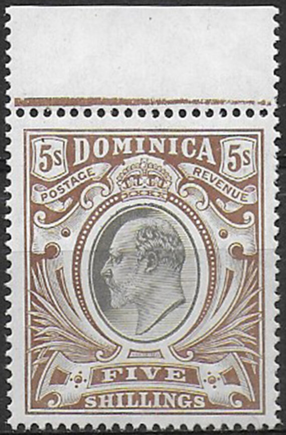 1908 Dominica Edward VII 5s.black and brown MNH SG n. 46