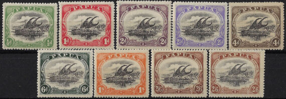 1910-11 Papua Lakatoi large PAPUA 9v. MH SG n. 75/83