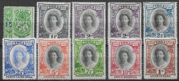1920-24 Tonga Queen Salote 10v. MNH SG n. 55/63
