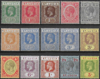 1921-30 St Lucia Giorgio V 15v. MNH SG n. 91/105