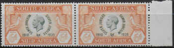 1935 South Africa Silver Jubilee 6d. pair variety MNH SG n. 68b