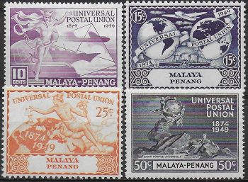 1949 Penang UPU 75th Anniversary 4v. MNH SG. n. 23/26