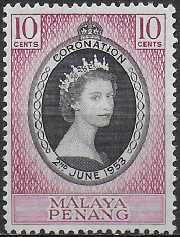 1953 Penang Malaysia Coronation 1v. MNH SG n. 27