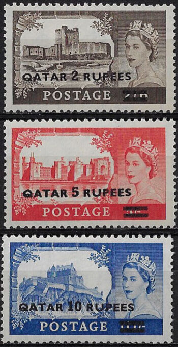 1957 Qatar Castles II tipo 3v. MNH SG 13a/15a