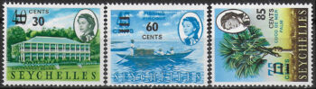 1968 Seychelles overprinted 3v. MNH SG n. 246/48