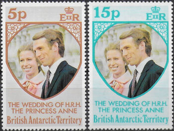 1973 British Antarctic Territory H.R.H. Princess Anne 2v. MNH SG n. 59/60