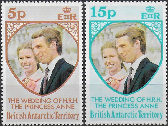 1973 British Antarctic Territory H.R.H. Princess Anne 2v. MNH SG n. 59/60