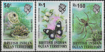 1973 British Indian Ocean Territory wildlife 3v. MNH SG n. 53/55