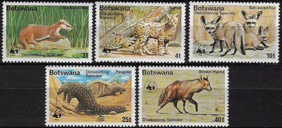 1977 Botswana WWF endangered species 5v. MNH SG n. 394/98