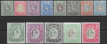 1904-07 East Africa Edward VII 13v. MH SG n. 17/33