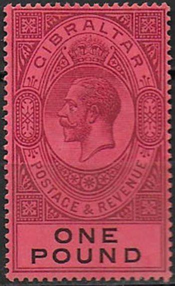1912 Gibraltar Giorgio V £1 dull purple and black red MH SG n. 85
