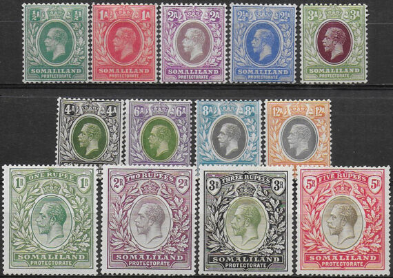 1921 Somaliland Protectorate George V 13v. MH SG n. 73/85