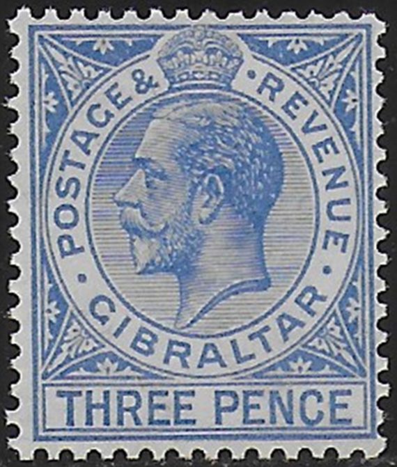 1922 Gibraltar 3d. ultramarine MNH SG n. 95a