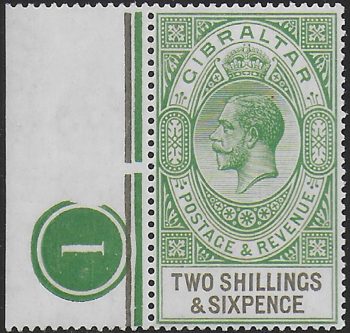 1925 Gibraltar 2s.6d. green and black MNH SG n. 104