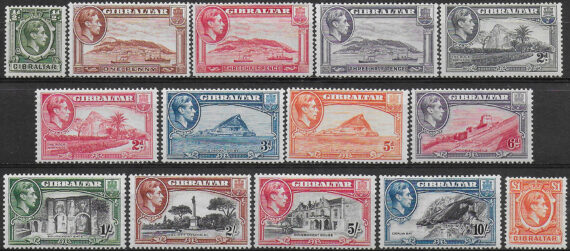 1938-51 Gibraltar Giorgio VI 14v. MNH SG n. 121/31