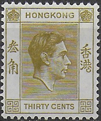 1938 Hong Kong George VI 30c. yellow olive MNH SG n. 151