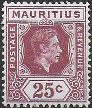 1941 Mauritius Giorgio VI 25c. variety MNH SG n. 259bb