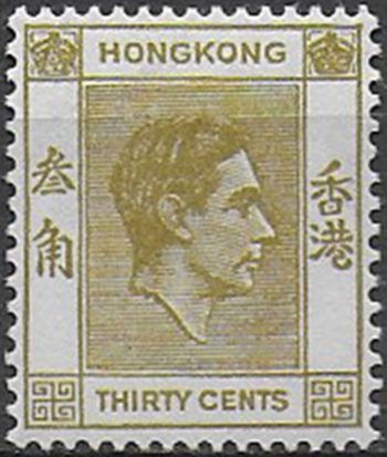 1945 Hong Kong George VI 30c. yellowish olive MNH SG n. 151a