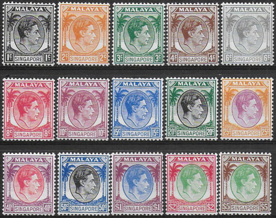 1948-52 Singapore George VI 15v. perf 14 MNH SG n. 1/15