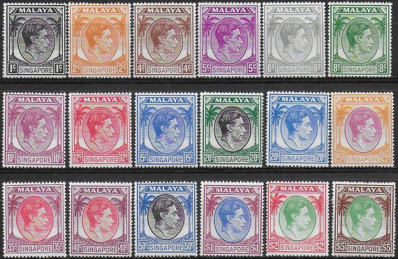 1949-52 Singapore George VI 18v. perf 17½ x 18 MNH SG n. 16/30