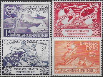 1949 Falkland Dependencies UPU 75th Anniversary 4v. MNH SG n. G21/G24