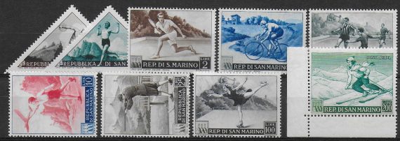 1953 San Marino sports advertising 9v. af MNH Sassone n. 391/98+A