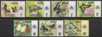 1971 Malacca Malaysia butterflies 7v. MNH SG n. 70/76