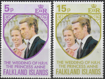 1973 Falkland Islands wedding of Princess Anne 2v. MNH SG n. 291/92