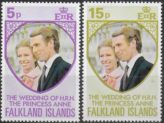 1973 Falkland Islands wedding of Princess Anne 2v. MNH SG n. 291/92