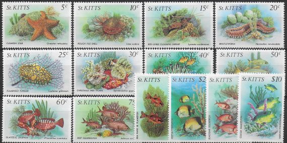 1984 St Christopher Sea animals 14v. MNH SG n. 143/47+205