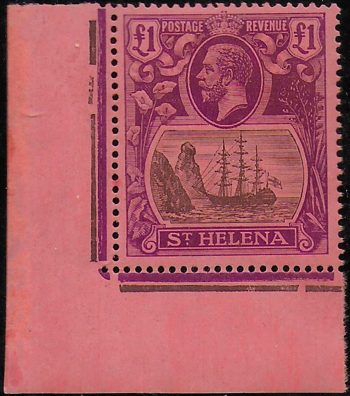 1922 St Helena George V 1£ grey and purple red corner MNH SG n. 96