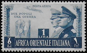 1941 Africa Orientale Italiana Asse Lire 1 airmail bc MNH Sassone n. 20