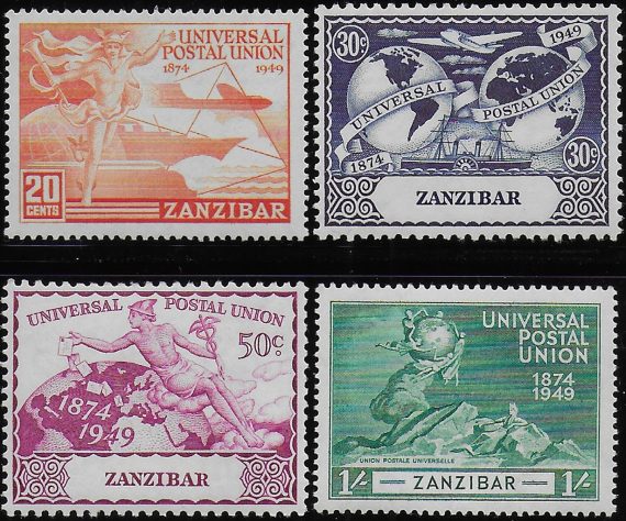 1949 Zanzibar UPU 75th Anniversary 4v. MNH SG n. 335/38