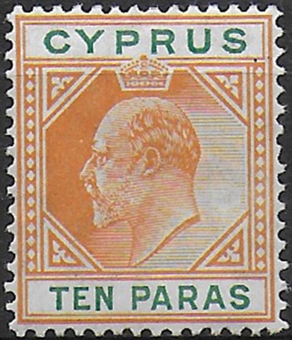 1904 Cyprus Edward VII 10pa. orange yellow and green MH SG n. 61b