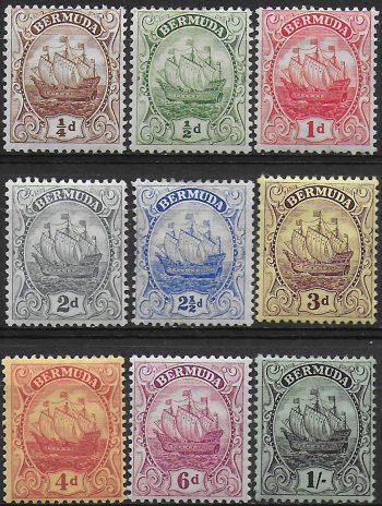 1910-25 Bermuda  Sailing ship 9v. MNH SG n. 44/52