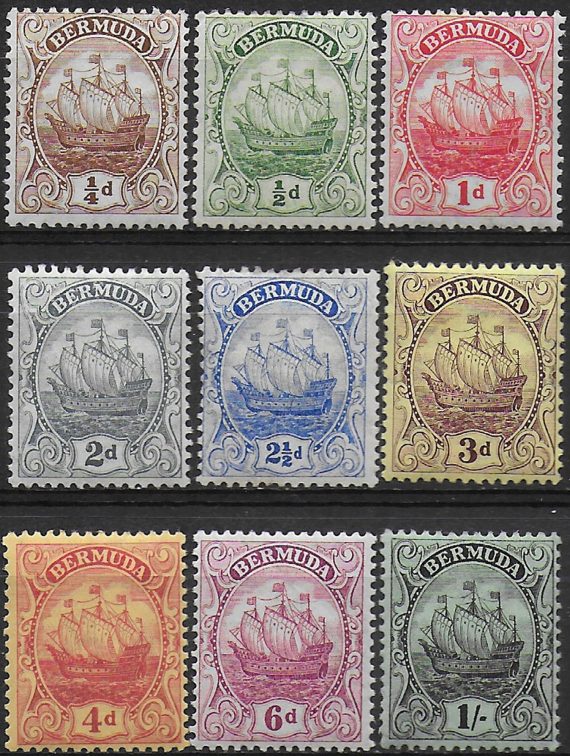 1910-25 Bermuda  Sailing ship 9v. MNH SG n. 44/52