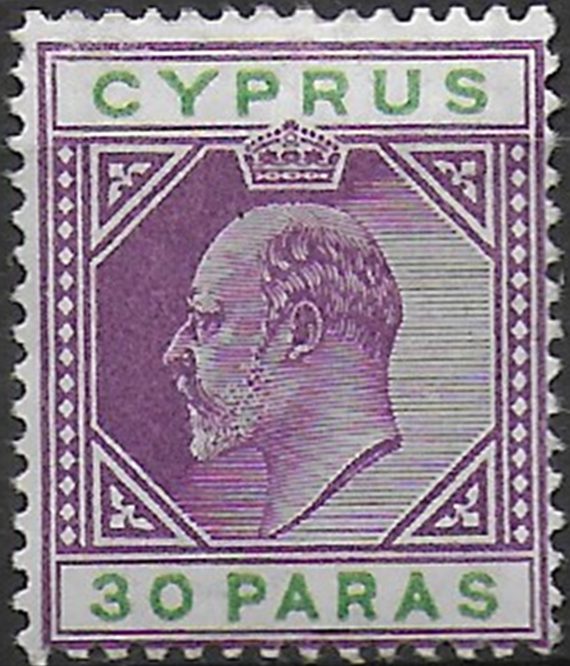 1910 Cyprus Edward VII 30pa. violet and green MH SG n. 63a